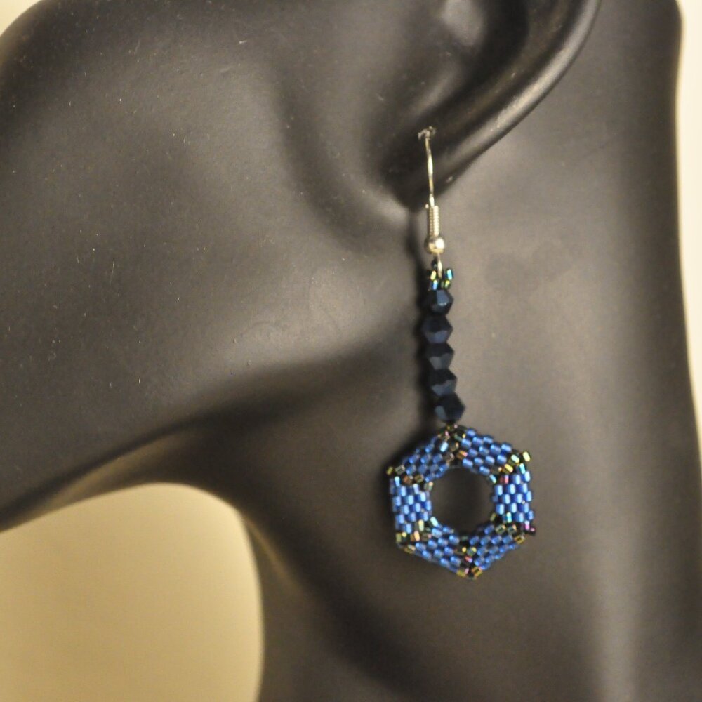 Blue Hexagon Beaded Earrings